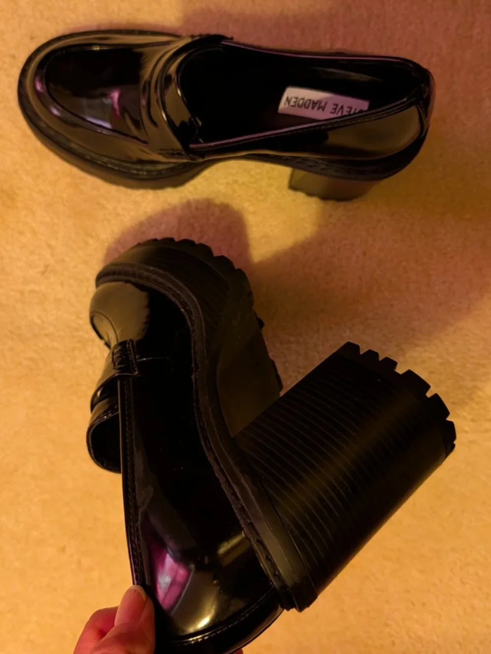 Steve Madden Back Patent Leather Penny Loafer Platform Heels ~ 6.5 NEW